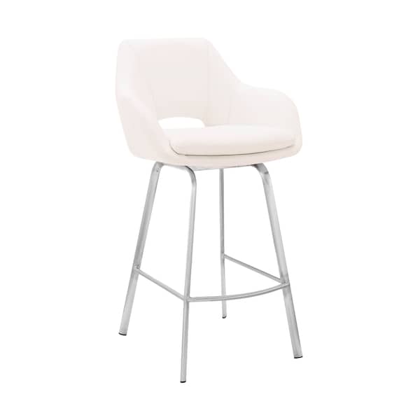 Armen Living Aura White Faux Leather and Brushed Stainless Steel Swivel 30" Bar Stool LCAUBABSWH30 - main